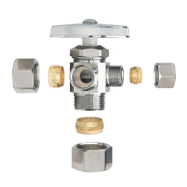 5/8 Inch Comp X 3/8 Inch Comp X 3/8 Inch Comp Multi Turn Brass Angle Stop